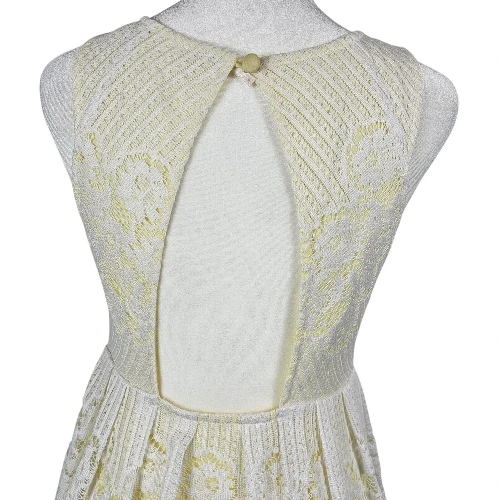 Free People Lace Fit & Flare Dress Women 2 Cream Yellow‎ Open Back Sleeveless